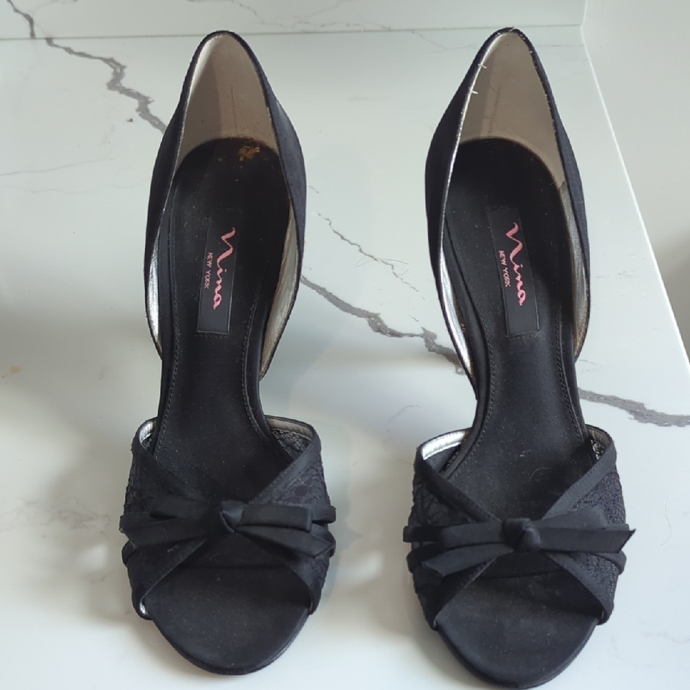 Nina Black Open-Toe Heels for Women